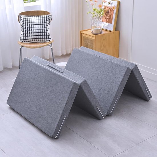 Vouwmatras Gasten - Campingmatras Reisbed - Comfortabel Slapen - Ademende Linnen Hoes - 60 x 200 cm - Grijs