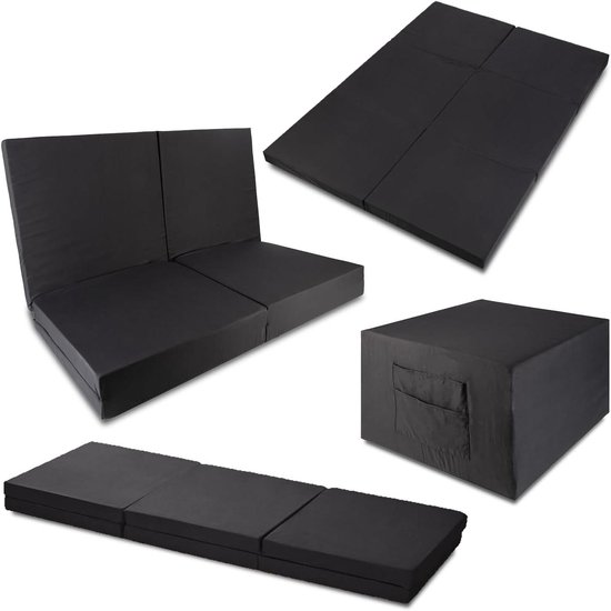 Vouwmatras Gasten - Opklapbaar Matras - Overnachten Gasten - Dubbel Vouwbaar - 140 x 195 cm - Zwart