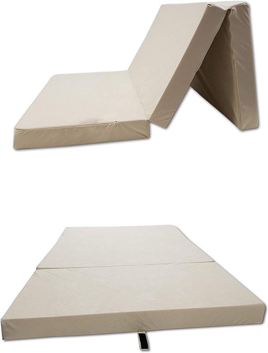 Vouwmatras - Gastenbed Logeer - Comfortabel Slapen - Afneembare Hoes - 65 x 180 cm - Beige