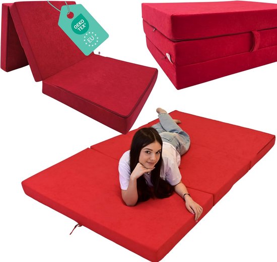 Vouwmatras - Gastenbed Logeerbed - Ruimtebesparend Opbergen - Afneembare Hoes - 120 x 200 cm - Rood