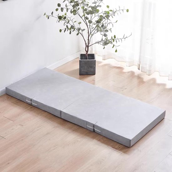 Vouwmatras - Gastenbed Matras - Comfortabel Slapen - Ademende Wasbare Hoes - 4-voudig - Lichtgrijs