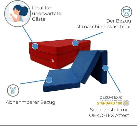 Vouwmatras - Gastenbed Opvouwbaar - Comfortabel Slapen - Afneembare Hoes - 65x180x7cm - Grijs
