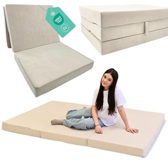 Vouwmatras - Gastenbed Opvouwbaar - Comfortabel Slapen - Verwijderbare Hoes - 120 x 200 cm - Beige