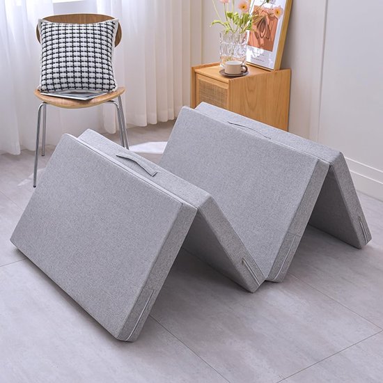 Vouwmatras Gastenbed - Opvouwbaar Matras - Logeren en Reizen - Afneembare Hoes - 90x200x8cm - Grijs