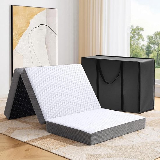 Vouwmatras - Gastenbed Veldbed - Logeren en Kamperen - Met Opbergtas - 120 x 200 cm - Wit