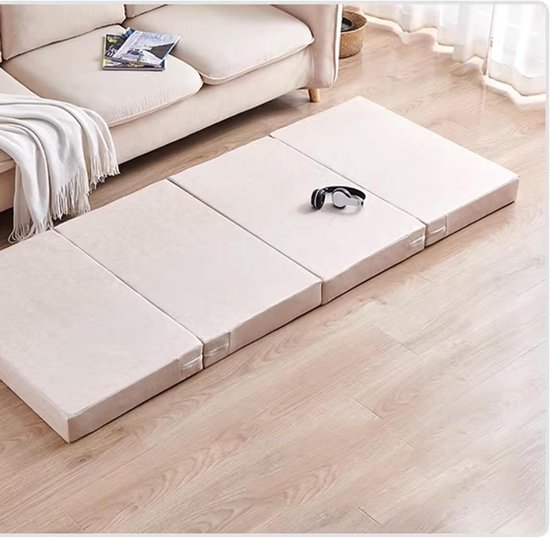 Vouwmatras - Gastenbed Vloer - Comfortabel Slapen - Wasbare Hoes - 200x60x8cm - Beige