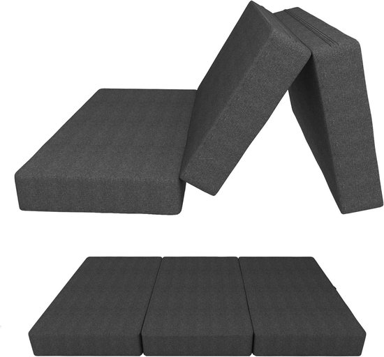 Vouwmatras - Gastenmatras Logeerbed - Kamperen Logeren - OEKO-TEX Gecertificeerd - 160 x 195 x 15 cm - Antraciet