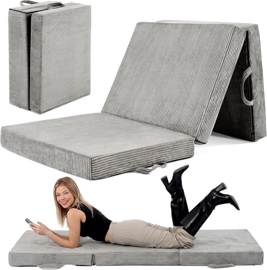 Vouwmatras Gastenmatras - Opvouwbaar Bed - Comfortabel Slapen - Extra Dik Schuim - 90 x 200 cm - Grijs
