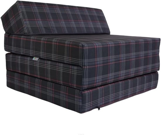 Vouwmatras - Gastenmatras Opvouwbaar - Logeren & Camping - Iconisch Ruitpatroon - 200 x 70 cm - Zwart Grijs