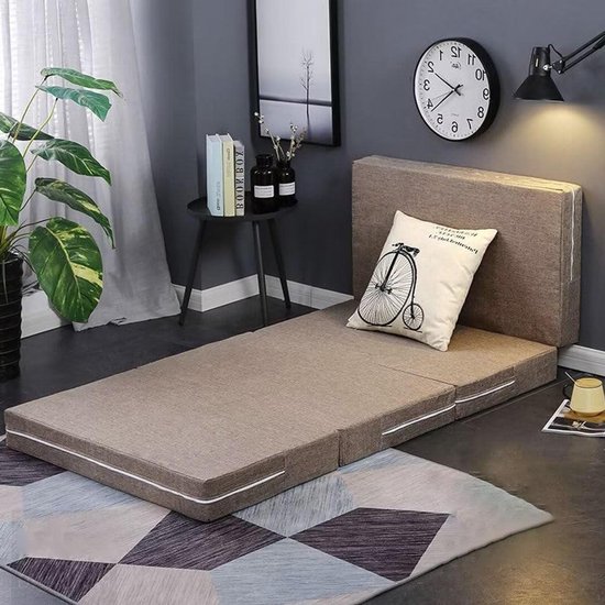 Vouwmatras - Gastenmatras Reisbed - Logeren en Reizen - Afneembare Wasbare Hoes - 90x200 cm - Lichtbruin