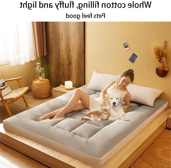 Vouwmatras - Japanse futon - Comfortabel slapen - Extra dikke vulling - 90x200cm - Grijs