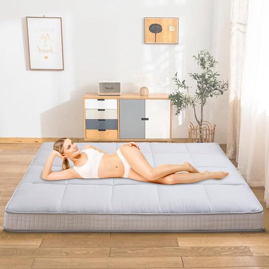 Vouwmatras - Japanse vloerbed - Flexibel slapen - Vijflaags ontwerp - 140 x 200 cm - Grijs