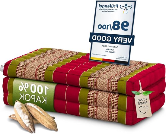 Vouwmatras Kapok - Matje Yogamat - Ontspanning Thuis - Natuurlijke Vulling - 140x70cm - Rood Groen