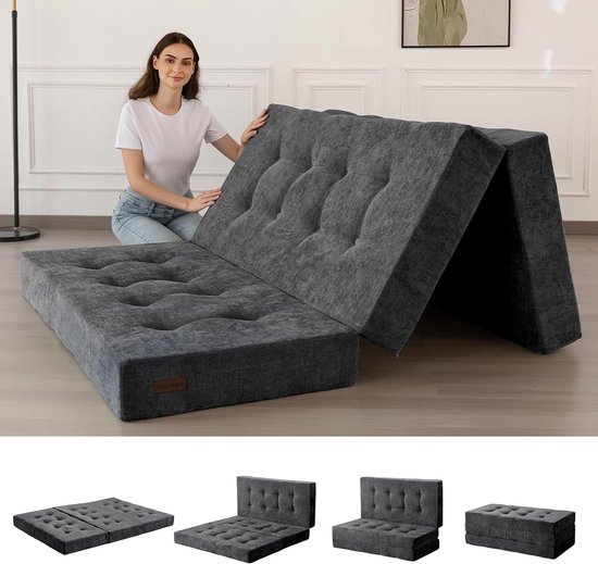 Vouwmatras Kingsize - Gastenmatras Opvouwbaar - Comfortabel Slapen - 15 cm Dik Schuim - Extra Groot - Donkergrijs van Merkloos
