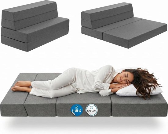 Vouwmatras - Logeerbed Matras - Comfortabel Slapen - 15 cm Dik Gelschuim - 90 x 200 cm - Grijs