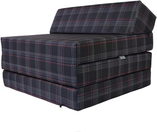 Vouwmatras met hoofdeinde - Gastenmatras Opvouwbaar - Logeren en Reizen - Iconisch ruitpatroon - 200 x 70 cm