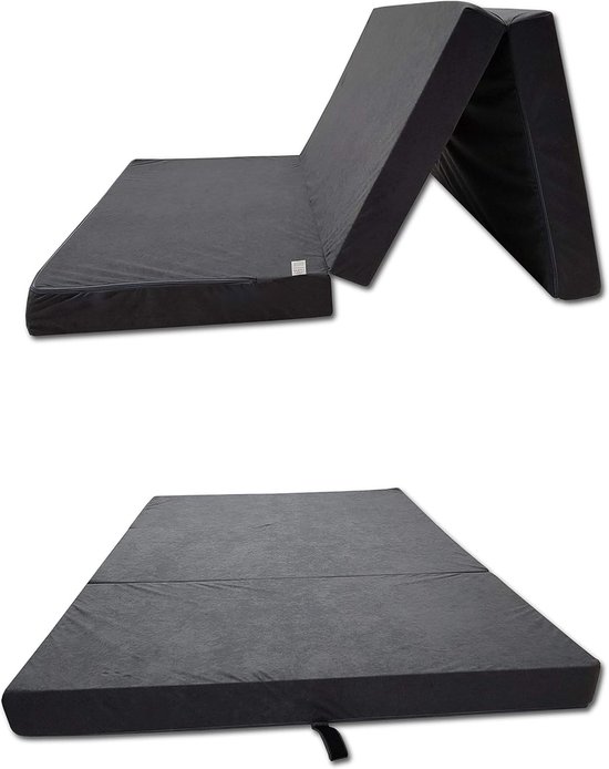 Vouwmatras Opklapbed - Gastematras Logeerbed - Ruimtebesparend Slapen - Gemaakt in EU - 80 x 200 cm - Zwart met tas van Merkloos