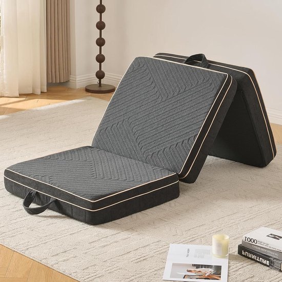 Vouwmatras - Opvouwbaar matras - Extra slaapcomfort - Drievoudig traagschuim - 75 x 195 cm - Donkergrijs