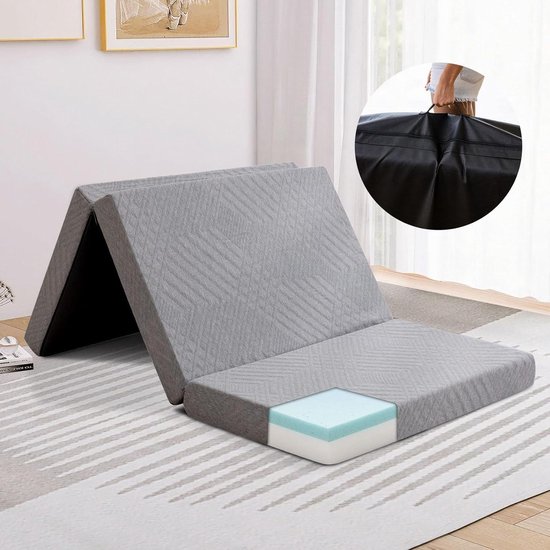Vouwmatras - Opvouwbare Matras - Logeren en Reizen - Traagschuim met Gel - 1905 x 965 cm - Donkergrijs