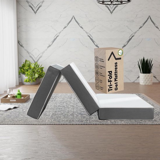 Vouwmatras Traagschuim - Drielaags Matras - Tijdelijk Slapen - 4 Inch Schuim - 70 cm Breed - Grijs