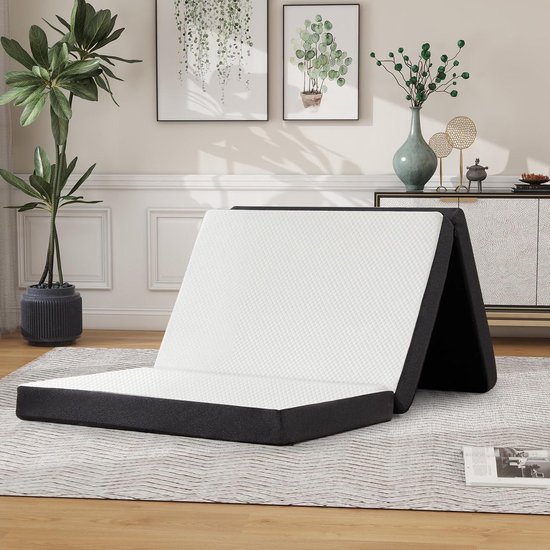 Vouwmatras Traagschuim - Logeerbed Mat - Comfortabel Kamperen - Drievoudig Opvouwbaar - 105 x 63.5 cm - Wit van Merkloos