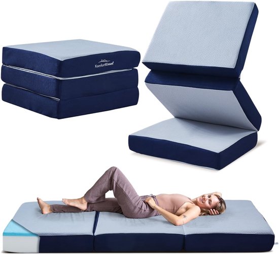 Vouwmatras Traagschuim - Logeerbed Matras - Comfortabel Slapen - Extra Dik - 195 x 75 cm - Blauw Grijs