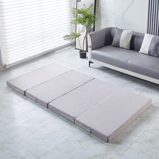 Vouwmatras Tweepersoons - Gastematras Opvouwbaar - Comfortabel Slapen - Met Wasbare Hoes - 200 x 90 x 8 cm - Grijs