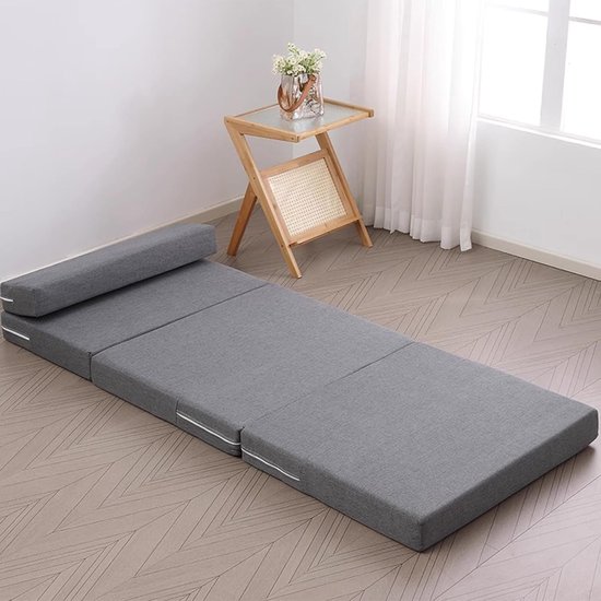 Vouwmatras - Vloermatras Yogamat - Gast slapen - Afneembare hoes - 160 x 60 cm - Donkergrijs