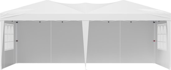 Vouwpaviljoen 5,9 x 2,96 x 2,65 m, Tuintent met Zijwanden en Ramen, 3-Voudig in Hoogte Verstelbaar, Ideale Zonwering voor Buitenevenementen, Wit van Toolport