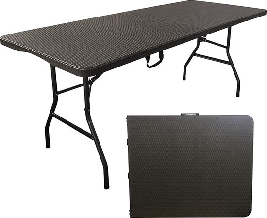 Vouwtafel - Klaptafel - Tuintafel - Buitentafel - Picknicktafel - Handig draagsysteem - Rotan look - 180x75x74 cm - Zwart van Le Sud