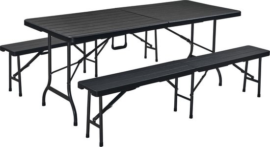 Vouwtafel met Banken | Campingtafel Set - picknicktafel - Zwart Houtlook van Merkloos