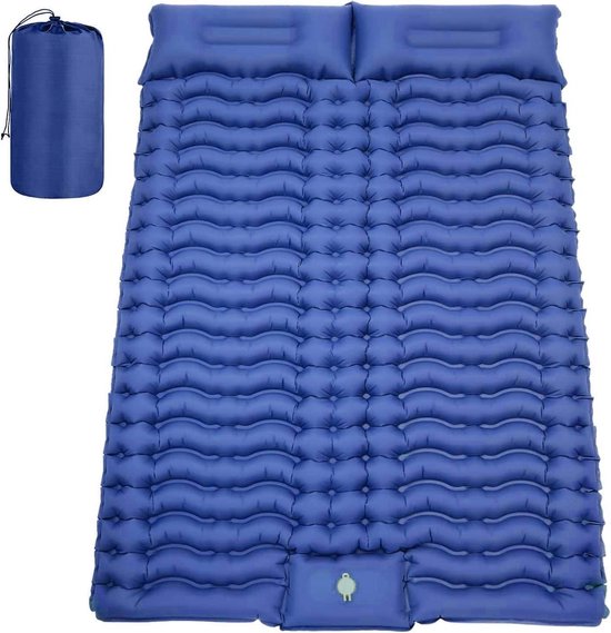 VR7 Double Sleeping Mat - Self Inflating Camping Mat - Camping Mattress with Built-in Foot Pump and Cushions Camping Mat for Hiking, Backpacking Tent - Blue
