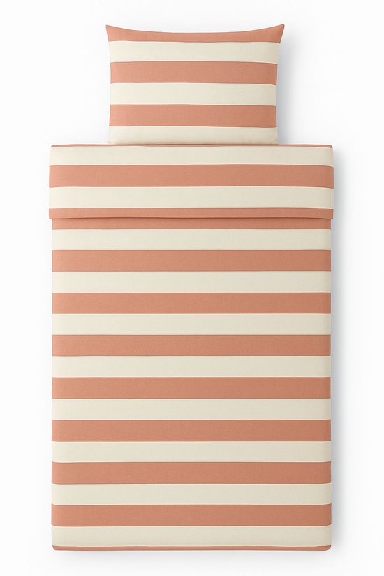 Vtwonen - Bold Stripe dekbedovertrek - Eenpersoons - 140x200/220cm - Pastelroze van Merkloos