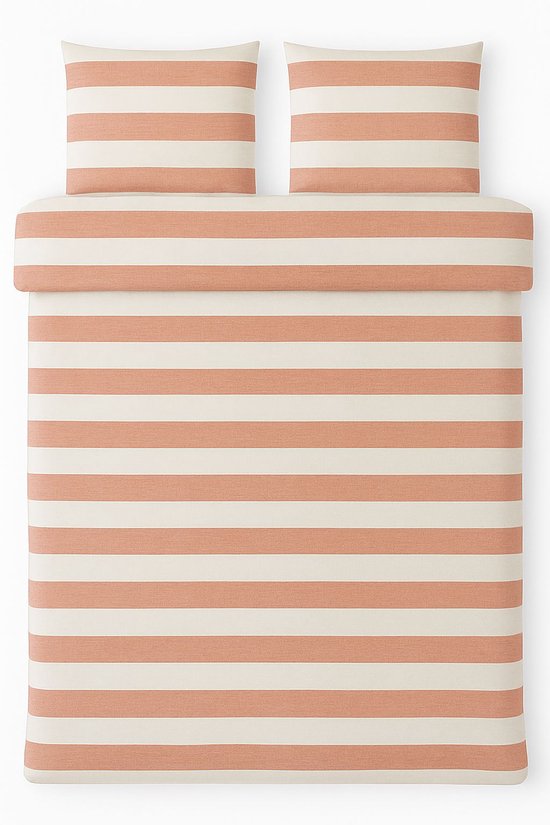 Vtwonen - Bold Stripe dekbedovertrek - Lits-Jumeaux - 240x200/220cm - Pastelroze van Merkloos
