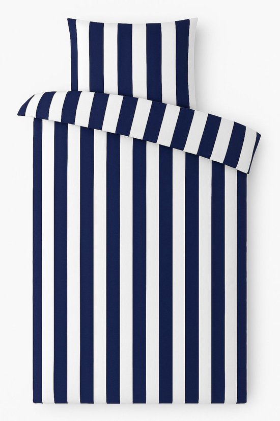 Vtwonen - Vertical Stripe dekbedovertrek - Eenpersoons - 140x200/220cm - Marineblauw van Merkloos