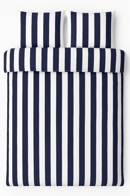 Vtwonen - Vertical Stripe dekbedovertrek - Lits-Jumeaux - 240x200/220cm - Marineblauw van Merkloos