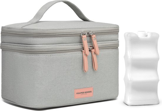 Vulpes Goods® Babycare - Luxe Koeltas met Koelelement - Voor Onderweg - Moedermelk tot 12 uur Koel - Koeltas Kolf - Koeltas Moedermelk - Bewaartas Babyvoeding - Premium Grey van Vulpes Goods®