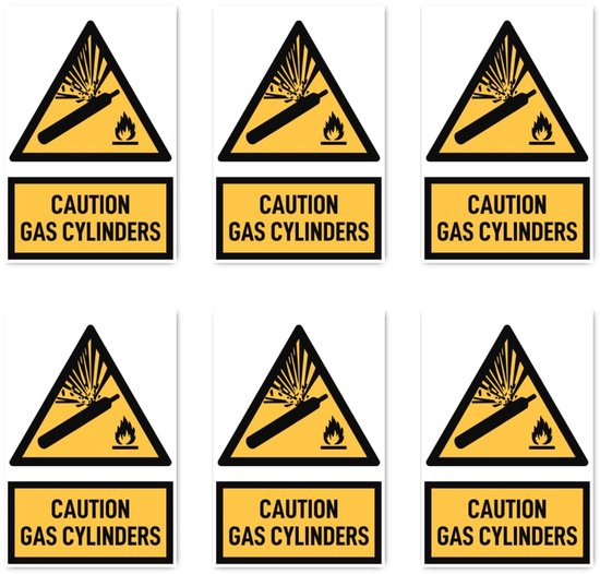 Waarschuwingssticker Gasflessen - Veiligheidsetiket Gevaar - Industriële Veiligheid - Conform Normering - 150x100mm 4 Stuks - Geel Zwart