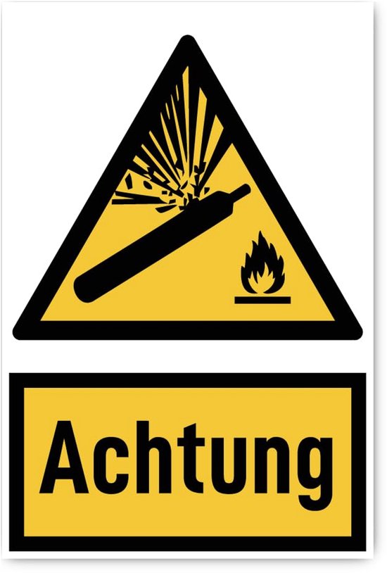 Waarschuwingssticker - Veiligheidslabel - Industrieel Gebruik - Gasflessen Gevaar - 30x20 cm - Geel Zwart