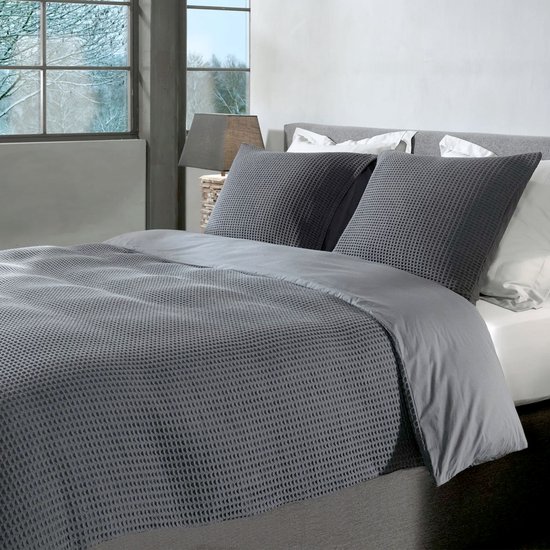 Wafel Dekbedovertrek - LitaLente Antraciet - 100% Katoen - 200x220 cm - Luxe & Ademend - Inclusief 2 Kussenslopen 60x70 cm - Hotelkwaliteit - Krimpvrij & Duurzaam - Geschikt voor Dekbed 200x220 cm van LitaLente