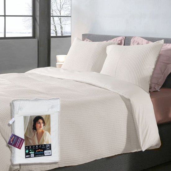 Wafel Dekbedovertrek – LitaLente Crème – 100% Katoen – 200x220 cm – Luxe & Ademend – Inclusief 2 Kussenslopen 60x70 cm – Hotelkwaliteit – Krimpvrij & Duurzaam – Geschikt voor Dekbed 200x220 cm van LitaLente