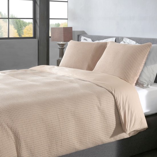 Wafel Dekbedovertrek – LitaLente Zand – 100% Katoen – 260x220 cm – Luxe & Ademend – Inclusief 2 Kussenslopen 60x70 cm – Hotelkwaliteit – Krimpvrij & Duurzaam – Geschikt voor Dekbed 260x220 cm van Merkloos