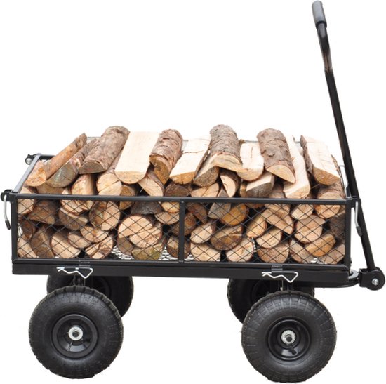 Wagenwagen Tuinwagenwagens maken het vervoeren van brandhout gemakkelijker (zwart) van Relaxdays