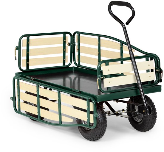 Waldbeck Ventura - Handkar , Handkar , Opvouwbare zijpanelen , Weerbestendig , 300 kg draagvermogen , Transport van zware ladingen , Stevig frame , Grote laadruimte , Donkergroen - Barbecue - 50 cm - voor Tuin - Zwart - BBQ - Grill