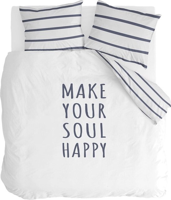 Walra Dekbedovertrek Happy Wake Up - 240x220 - 100% Katoen (BCI) - Wit / Blauw van Merkloos