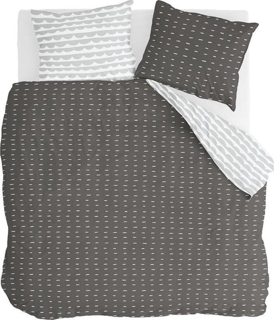 Walra Dekbedovertrek More Dashes - 200x220 - 100% Katoen - Off Black / Grijs van Walra