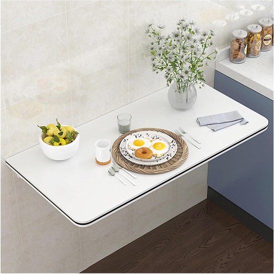 Wand Klaptafel - Inklapbaar Bureau - Ruimte Besparen - Metalen Beugel - 60x30cm - Wit