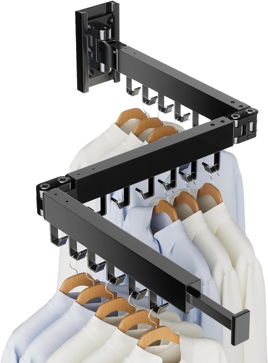 Wanddroogrek - Opvouwbaar rek - Kleding drogen - Ruimtebesparend ontwerp - 3 stangen - Zwart