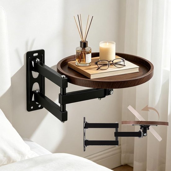 Wandklaptafel Rond - Kleine bureau - Ruimte Besparen - Verstelbare arm - 30 cm diameter - Wit