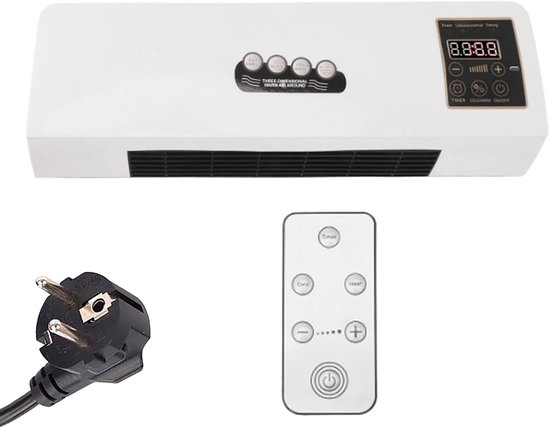 Wandmontage Ventilator - Compacte Airco - Klimaatbeheer Thuis - 2000W Koelen & Verwarmen - 55x20x10 cm - Wit